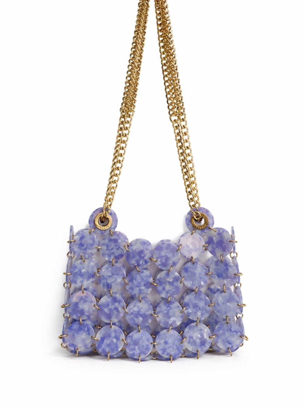 Sandro Blue Resin Disc Chain Shoulder Bag | Statement Acrylic Purse Gold Chain